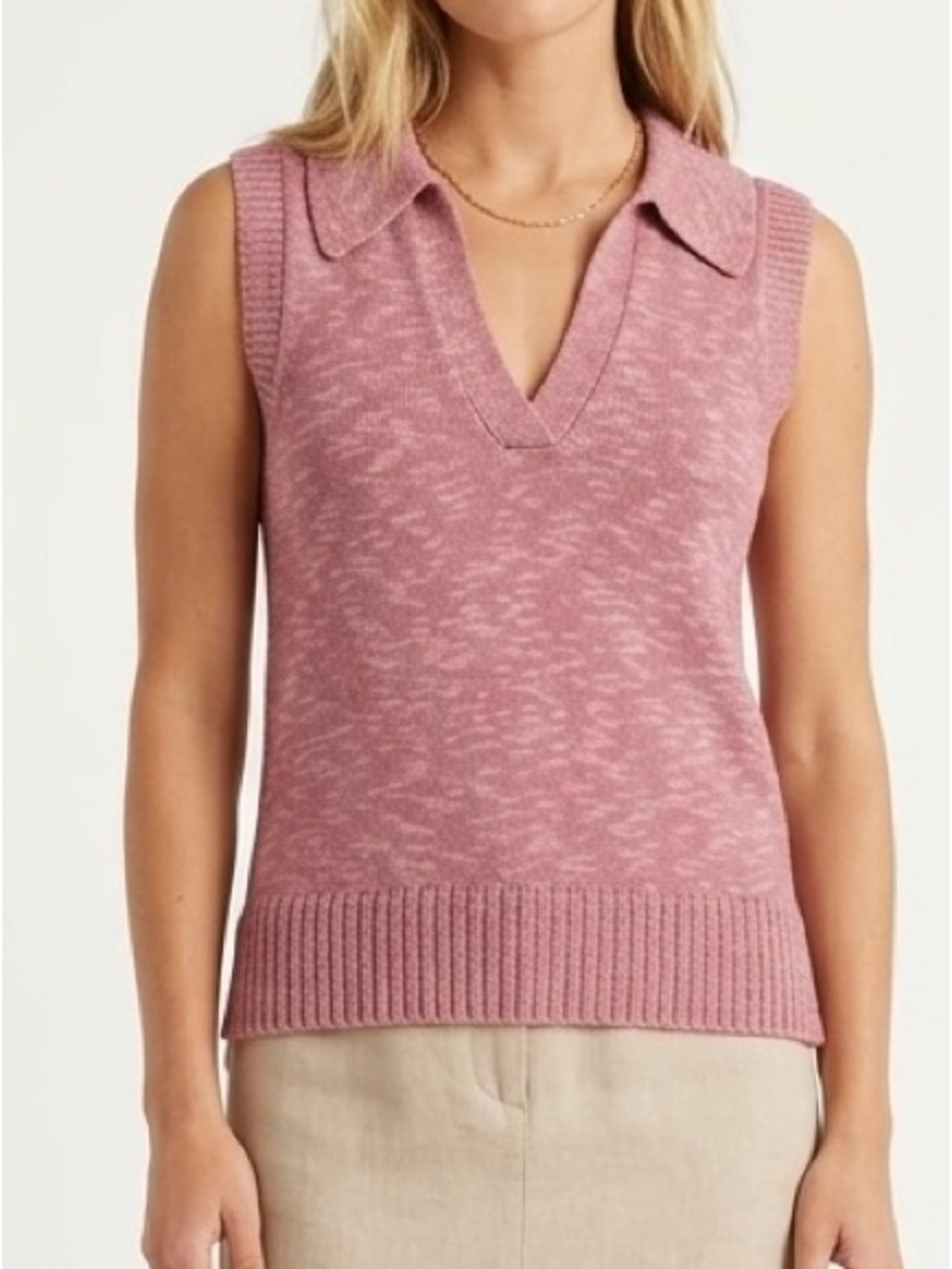 Jamison Becca Polo Knit Vest Pink XS Slub Cotton Collared Tank Elevated Basics
